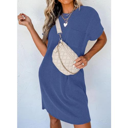 Size- M-Acelitt Womens Casual Summer Crewneck Short Sleeve Ribbed Mini Tshirt Dress, XS-3XL
