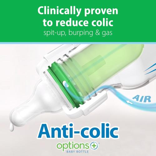 Dr. Brown's Anti-Colic Options  Narrow Glass Baby Bottle with Level 1 Slow Flow Nipple, BPA-Free, 8 oz/250 mL, 0m , 4-Pack (Packaging May Vary)