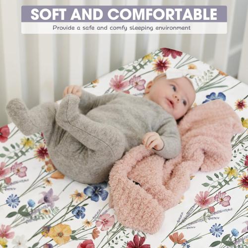 Bimocosy Crib Sheets for Girls, Fitted Crib Sheet 4 Pack for Standard Crib and Toddler Mattresses, Super Soft Breathable Microfiber Baby Sheet 28x52x8in, Butterfly/Floral/Pink/Purple