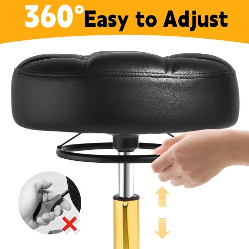 Rolling Stool Heavy Duty 450lbs - Reinforced with Golden Alloy Steel, Super Soft Thick Cushion, 360° Swivel, Smooth Rolling NO Noises, Adjustable Stool with Wheels for Massage Tattoo Spa, (Black)