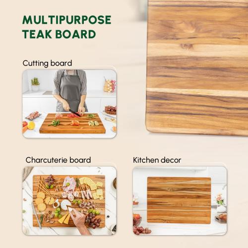 BEEFURNI Teak Wood Cutting Board without Juice Groove (L, 22x16x1.25), Large Wooden Cutting Boards for Kitchen, Chopping Board Wood, Butcher Block, Charcuterie Board, Gift Box Included