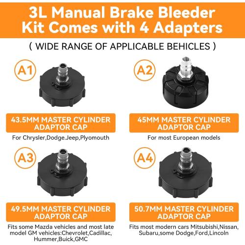 3L Brake Bleeder Kit, Manual Brake Bleeder Vacuum Pump Kit, Brake Fluid Bleeder Kit With 1l Brake Bleeder Bottle And 4 Master Cylinder Adapters, Brake Bleeding Kit Suitable for Most Vehicles