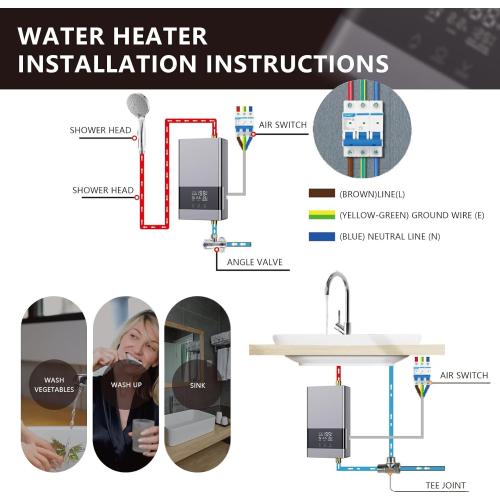 Tankless Water Heater Electric,110v 3000w Instant Hot Water Heater with Remote Control, Water Temperature Regulating and Adjustable Temperature LCD Touch Screen for Kitchen and Bathroom,Silver