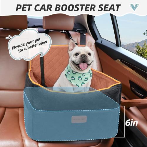 HEGGCOOE Small Dog Car Seat, Memory Foam Dog Booster Seats with Thick Cushion for Medium Dogs Under 35lbs, Detachable Washable Pet Car Seat Travel Bed with Storage Pockets,2 Safety Belts