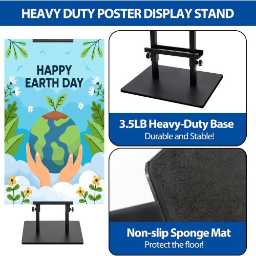 2Pack Poster Stand for Display, Heavy Duty Floor Standing Sign Holder, Double-Sided Poster Board Stand, Adjustable Height Up to 80 inch, Outdoor Banner Stand for Board & Foam Display, Black