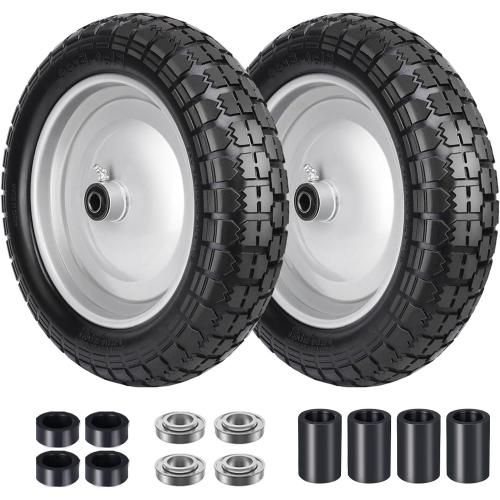 4.80/4.00-8 Tire, 14.5 Flat Free Wheelbarrow Tire and Wheel, 5/8 3/4 Bearings Solid Replacement Tires, 3 -7 Centered Hub, Universal Fit 3.50/3.00-8, 4.00-6 Trolley Dolly Go Kar, 2 Pack ‼️ used‼️