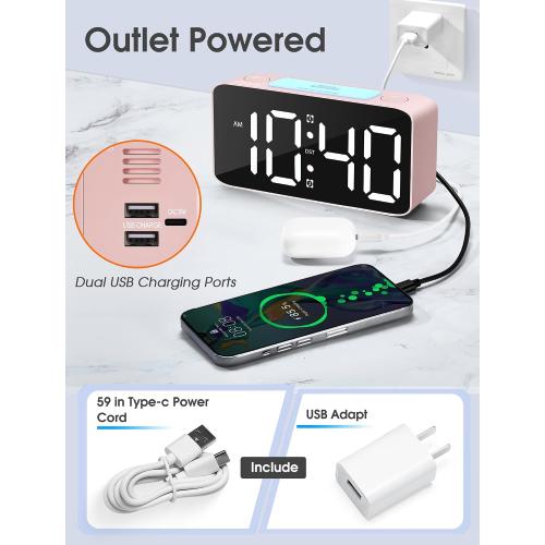 Cadmos 110dB Extra Loud Alarm Clock for Heavy Sleepers Adults, Cute Birthday Gift for Girls Teens Women, RGB Digital Clock with 7 Color Night Light, USB Charger, Bedside Clocks for Kids(Pink RGB)
