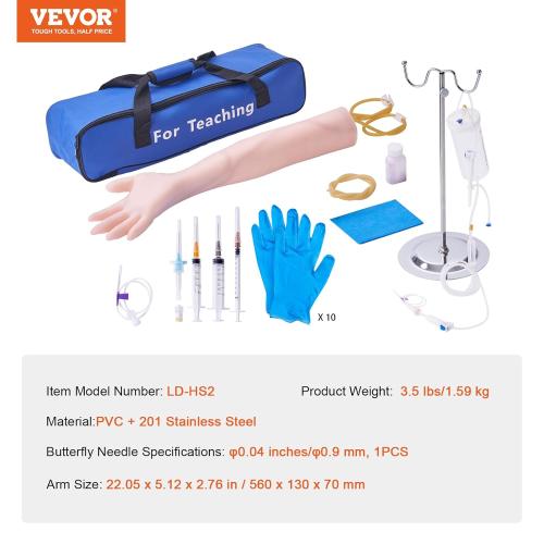 VEVOR Phlebotomy Practice Kit, IV Venipuncture Intravenous Training Kit, High Simulation IV Practice Arm Kit with Carrying Bag, Practice and Perfect IV Skills, for Students Nurses and Professionals