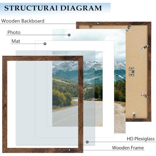 10x14 Picture Frame Deep Brown for 30 x 40cm Diamond Art Painting, Wood 10x14 Frame with 8.5x11 Mat for Wall Mounting, 30x40 cm Frame with Shatter-Resistant Plexiglass, Deep Brown, 1 Pack