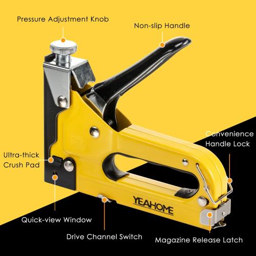 Upholstery 4 in 1 Staple Gun Heavy Duty, with 6000 Staples, Remover, Gloves, Manual Brad Nailer Power Adjustment Stapler Gun for Wood, Upholstery, Carpentry, Decoration DIY Staple Gun