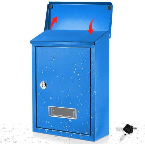 Amylove Weatherproof Mail Boxes with Key Lock, Security Locking Wall Mount Metal Mailbox with Slot for Outside, Large Capacity for Mail, Packages, Donations, Voting 11.8 H x 8.3 L x 2.8 W, Blue