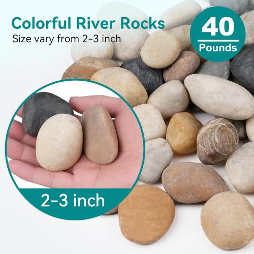 40 lbs Rocks for Outdoor Landscaping, 2-3 Aquarium Rocks for Fish Tank, Natural Decorative Garden Stone for Plants, Flower Pots, Vase, Walkways, Yard