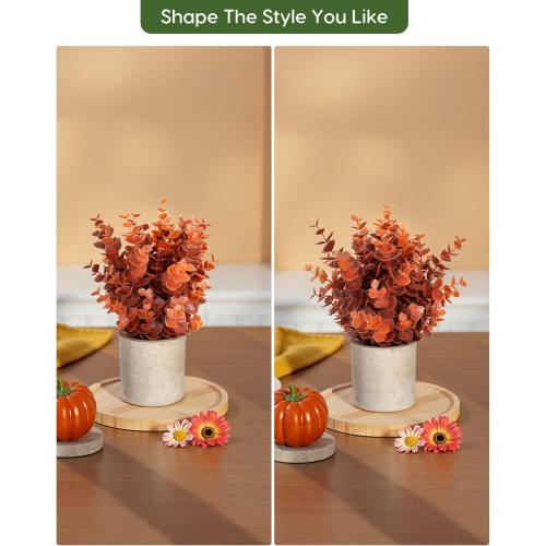 Velener 2 PCS Small Fake Eucalyptus Plant Artificial Potted Plants Indoor for Desk, Shelf, Home Decor Realistic Faux Plant for Office, Bathroom, Living Room Decoration (Fall Orange)