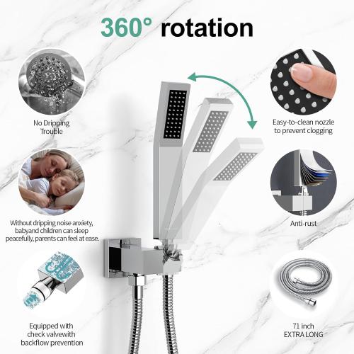 SR SUN RISE SRSH-D1203 12 Inches Bathroom Luxury Rain Mixer Shower Combo Set Wall Mounted Rainfall Shower Head System Polished Chrome Shower Faucet Rough-in Valve Body and Trim Included