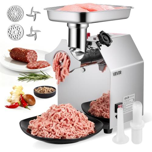 VEVOR Commercial Electric Meat Grinder, 7 lbs/min Capacity, #12 Industrial Meat Mincer with 2 Stainless Steel Blades, 2 Grinding Plates, 850W Heavy-Duty Sausage Maker Stuffer, for Kitchen, Restaurant