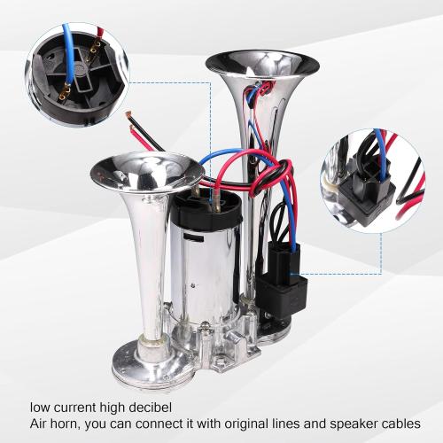 JDMSPEED New 12V 150DB Dual Trumpets Electric Horn Super Loud Air Horn Car Horns Kit With Compressor Replacement For Truck Boat Train Speaker Cars Van Ship Chrome