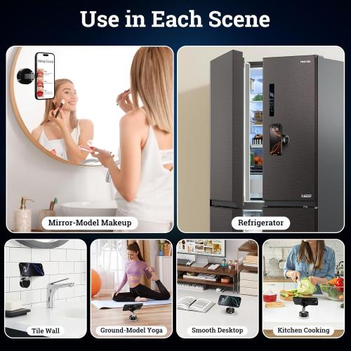 New Vacuum Magnetic Phone Holder, Suction Cup Phone Mount, Foldable Strong Magnetic Cell Phone Holder for Car/Gym/Mirror/Smooth Surface, Compatible with Magsafe iPhone