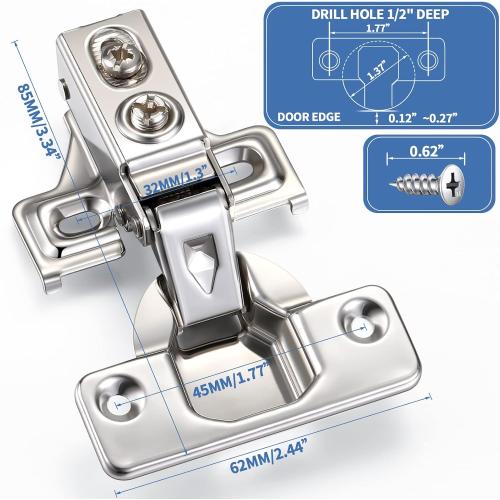 100 Pack Soft Closing Cabinet Hinges for Kitchen 1/2 Inch Partial Overlay Kitchen Cabinet Door Hinges 105 Degree Concealed with Mounting Screws for Frameless Face Frame Door