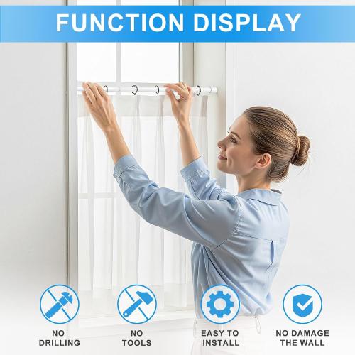2 Pack Spring Loaded Tension Rod 17-41 Adjustable Curtain Rods No Drill Extendable Spring Rod Tension Curtain Rods For Window Kitchen Shelves Rv Refrigerator And Small Spaces,White