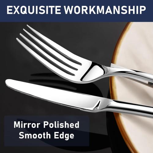 Heavy Duty Silverware Stainless Steel Flatware Cutlery Set | Heavy Duty Steak Knife Fork and Spoon, Dishwasher Safe, Gift Package for Wedding Housewarming