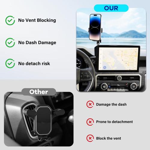 Car Phone Holder Fit for Toyota Tacoma 2024 2025 2026 W/Dash Tray Storge Box Organizer, Cell Phone Mount for Tacoma Accessories 14 inch Touch Screen 360 Degree Rotation (Not Fit 8 inch)