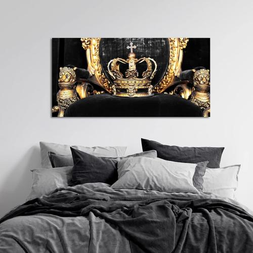 Saypeacher Vintage Gold Crown Canvas Wall Art Black and Gold Pictures for Wall King and Queen Crown Painting for Bedroom Modern Decorations 24x48