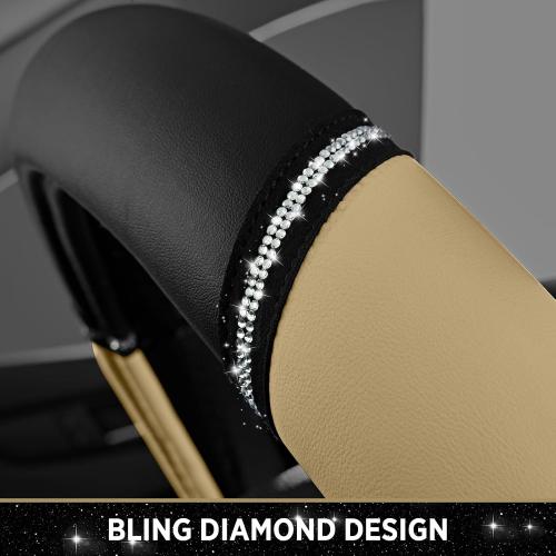 Road Comforts Leather Steering Wheel Cover - Made with PVC Leather - Anti-Slip, Universal Fit 14 1/2 inches to 15 inches - Beige