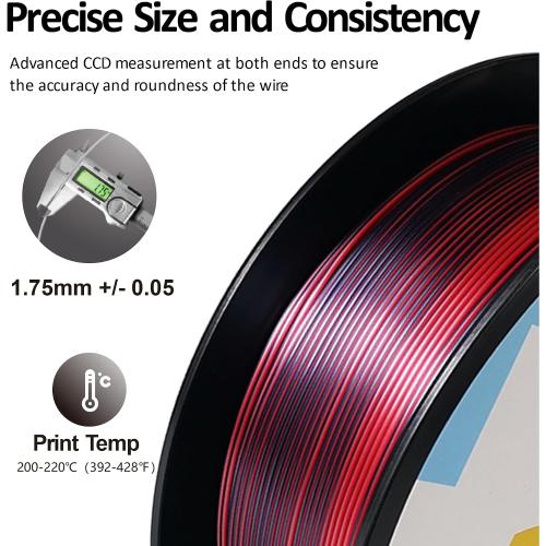 Bicolor Silky 1.75mm Black & Rose HELLO3D PLA 3D Printing Filament 1.75mm Dual Color Silk Filament,Silk Shiny Red Black 2 Colors in 1 Coextrusion 3D Printer Filament 1KG 1.75mm 3D Printing Material with Bicolor Dichromatic 2 Colors