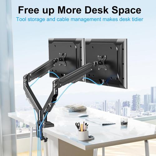 Dual Monitor Mount for Screens up to 43, Heavy Duty Ultrawide Dual Monitor Arm Holds 2.2-33lbs Each, Premium Gas Spring Adjustable Computer Monitor Stand for 2 Monitors, VESA Desk Mount