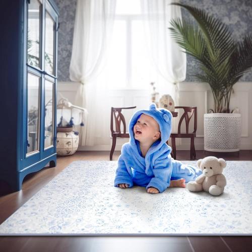 Extra Large Baby Play Mat - 4FT x 6FT Non-Toxic Foam Puzzle Floor Mat for Kids & Toddlers (Persia Handmade Pattern, Blue and White)