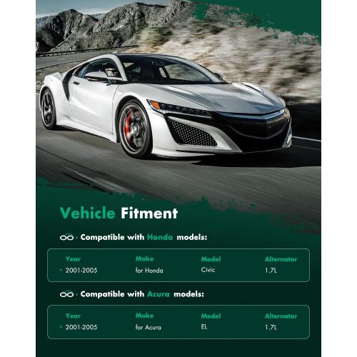 SCITOO Alternator Fit for Honda for Civic 2001-2005 1.7L & for Acura EL 2001-2005 1.7L - 12V 70 Amp CCW 6-Groove Pulley, Replace OE 13893 AMT0125 A5TA7091 31100-PLM-A01 AFGA51 AHGA50 400-48035
