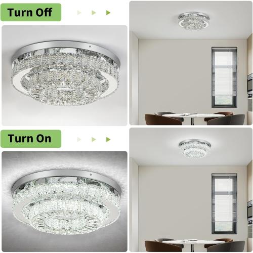 HOPGGIE 18“ Crystal Chandelier 2-Layer Ceiling Light Fixture Flush Mount LED Large Chandelier Light for Living Room Dining Room Bedroom (Cool White)