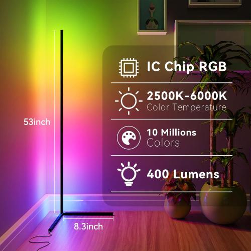 TJOY Led Corner Floor Lamp, Smart RGB Floor Lamp with APP&Remote, 16 Million Colors Changing, Music sync, Modern Corner led Light for Bedroom Living Room and Gaming Room, Timing&Schedule, 1 Pack