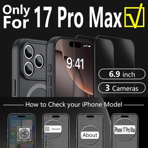 Color green YFEMLAZ Magnetic for iPhone 17 Pro Max Case,with Screen Protectors X2,Full Camera Protection,Compatible with MagSafe,Translucent Matte,Anti-Fingerprint，Shockproof Protective Phone Case,6.9,