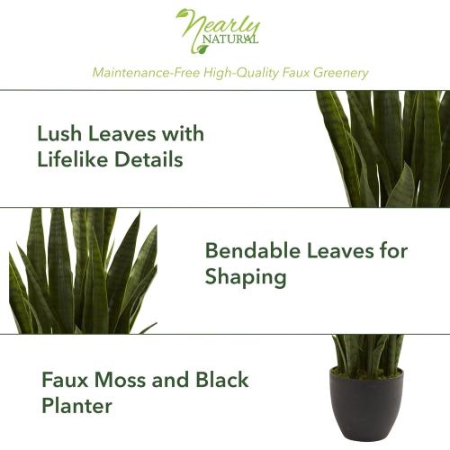‼️has mild stains ‼️Nearly Natural 35in Artificial Snake Plant, Sansevieria Faux Greenery with Black Planter for Indoor Home Office Decor, Low Maintenance