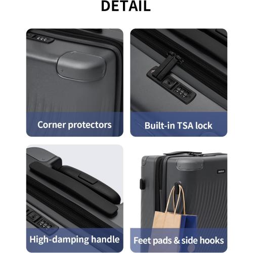ECOHUB Hardside Expandable Carry On Luggage Sets, Recycled PC 20/24 Rolling Luggage Airline Approved with Spinner Wheels & TSA Lock, Lightweight Hardshell Travel Suitcase, 20 24 inch Carry-on Grey