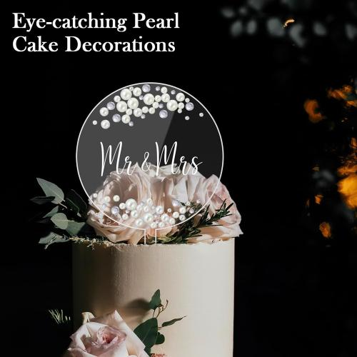 Geelin Wedding Cake Toppers DIY Acrylic Round Cake Topper with Pearl and Diamond Stickers Letter Transfer Sticker and Drawstring Bag Bride and Groom Party Decor for Engagement Anniversary Birthday