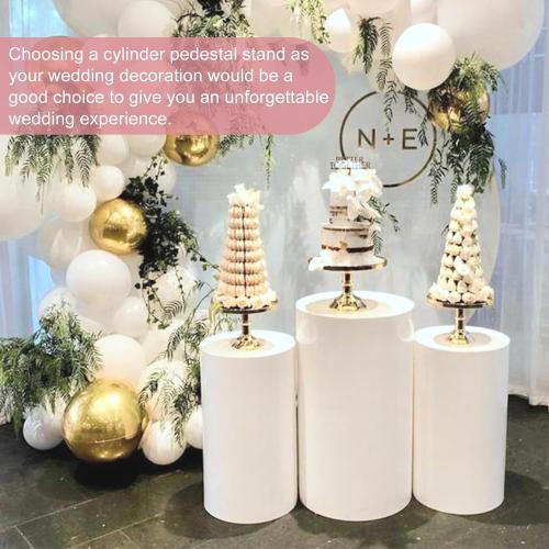HAISIWLKJ 3PCS Cylinder Pedestal Stands for Parties, White Metal Round Cylinder Plinths Dessert Table Display Pillars for Birthday Wedding Bridal Baby Shower Party Decorations(Large)