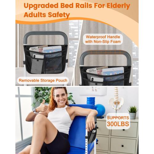 Bed Rails for Elderly Adults Safety - Adjustable Bed Assist Rail for Seniors - Stable Bed Side Rails Handle Support Bar Beds Guard Rail with Storage Bag & Fixing Strap, Fit King Queen Full Twin