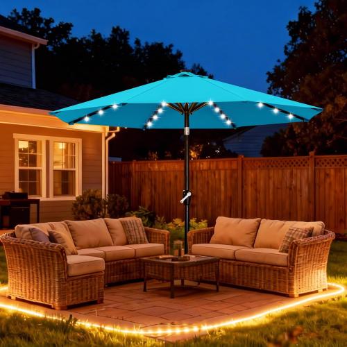 ABCCANOPY Durable Solar Led Patio Umbrellas with 32LED Lights 9FT (Turquoise)