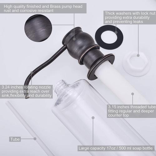 Samodra Kitchen Sink Soap/Lotion Dispenser, Brass Pump Head Oil Rubbed Bronze 12 OZ Bottle Built in Design Refill from The Top for Granite Thick Deck Installs