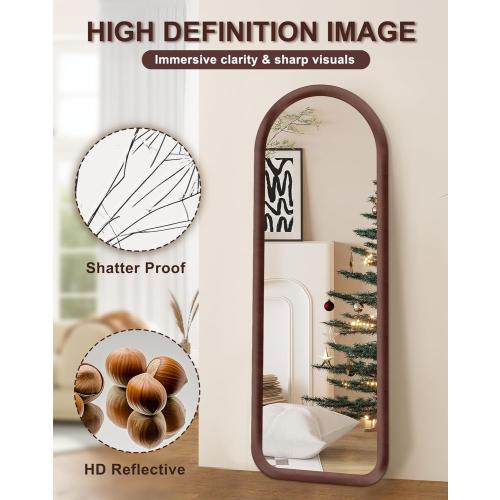 Delma Arched Full Length Mirror, Free Standing Floor Velvet Finish Frame Mirror for Leaning or Hanging, Soft Touch Bedroom & Living Room Decor, Brown