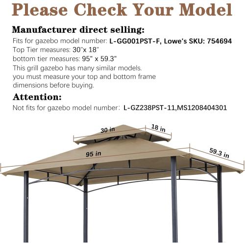 SCOCANOPY 8x5 Ft Replacement Grill BBQ Gazebo Top Compatible with Grill Gazebo Frame Model L-GG001PST-F,L-GG001PST-H,L-GG001PST-F2,(Khaki)
