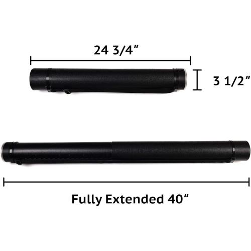 CALPALMY 2-Pack Extendable Poster Tubes Expand from 24.5” to 40” with Shoulder Strap | Carry Documents, Blueprints, Drawings and Art | Black Portable Durable Round Storage Cases with Lids and Labels