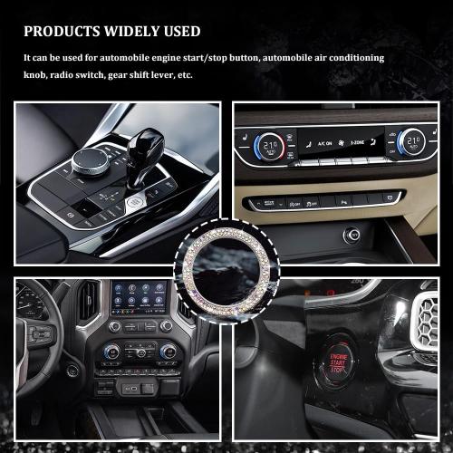 Car Bling Crystal Rhinestone Engine Start Decoration Ring, Sparkling Push Start Button Sticker, Key Ignition & Knob Ring Decoration, Bling Car Interior Accessories for Women (AB)