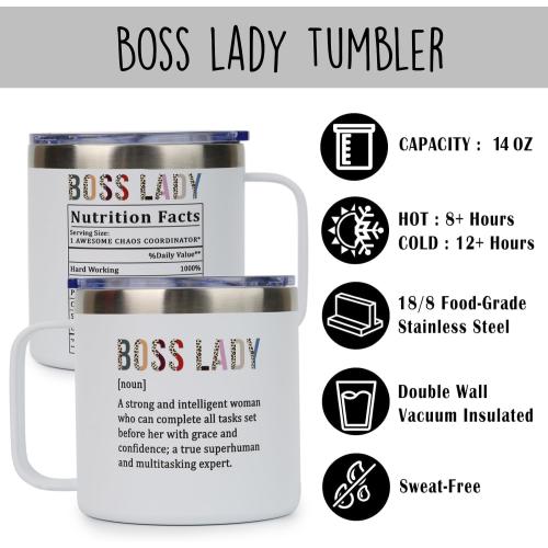 14 Oz Tumbler for Lady Boss, Inspirational Cup for Leader, Manager, Women Coworker – Birthday, Christmas, Boss Day Gift Idea