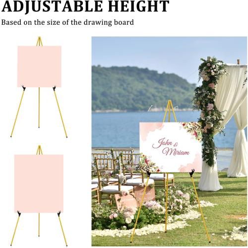 Display Artist Easel Stand - 63 Instant Tripod Collapsible Portable Floor Easel - Easy Folding Adjustable Art Poster Metal Stand for Display Show, Wedding, Painting - Gold