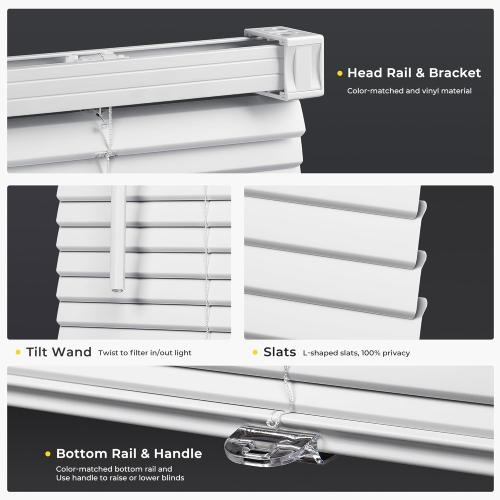 White Blinds for Indoor Windows 1 Vinyl L-Shaped Slats Cordless Mini Blinds for Home, 20 W × 36 H - White