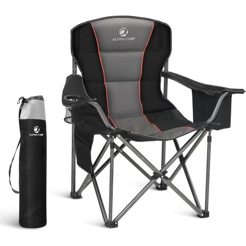 LET'S CAMP Folding Camping Chair Oversized Heavy Duty Padded Outdoor Chair with Cup Holder Storage and Cooler Bag, 450 LBS Weight Capacity, Thicken 600D Oxford
