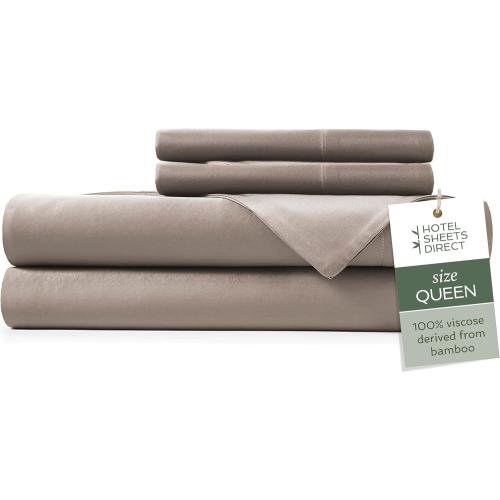 Hotel Sheets Direct 4 Piece Bed Sheet Set Queen Size, 100% Viscose Derived from Bamboo Sheets Set with 2 Pillowcases, Cooling & Breathable Luxury Bedding, Moisture-Wicking & Silky Soft Texture, Sand